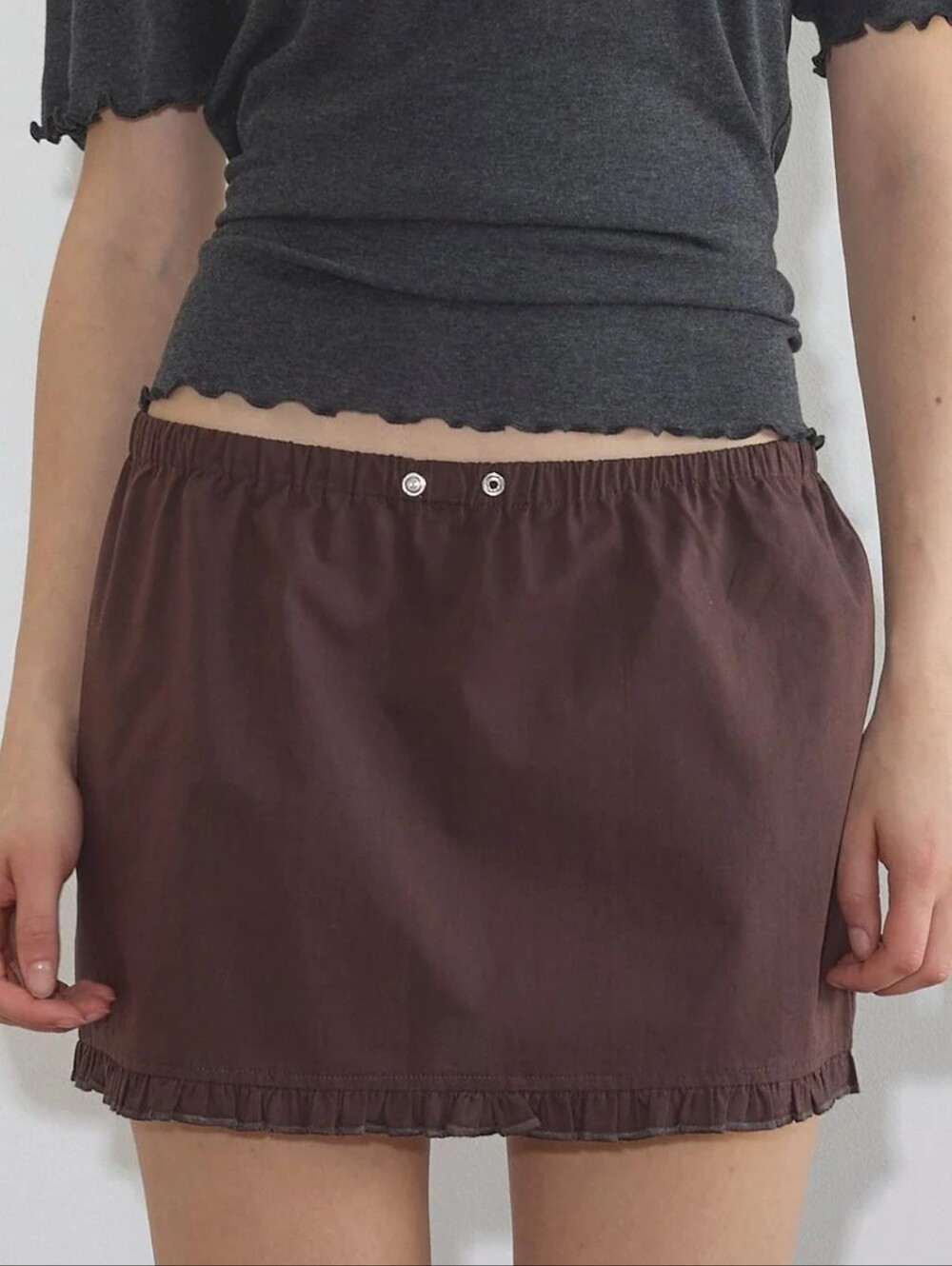 Women’s Brown Mini Skirt with Ruffle Hem